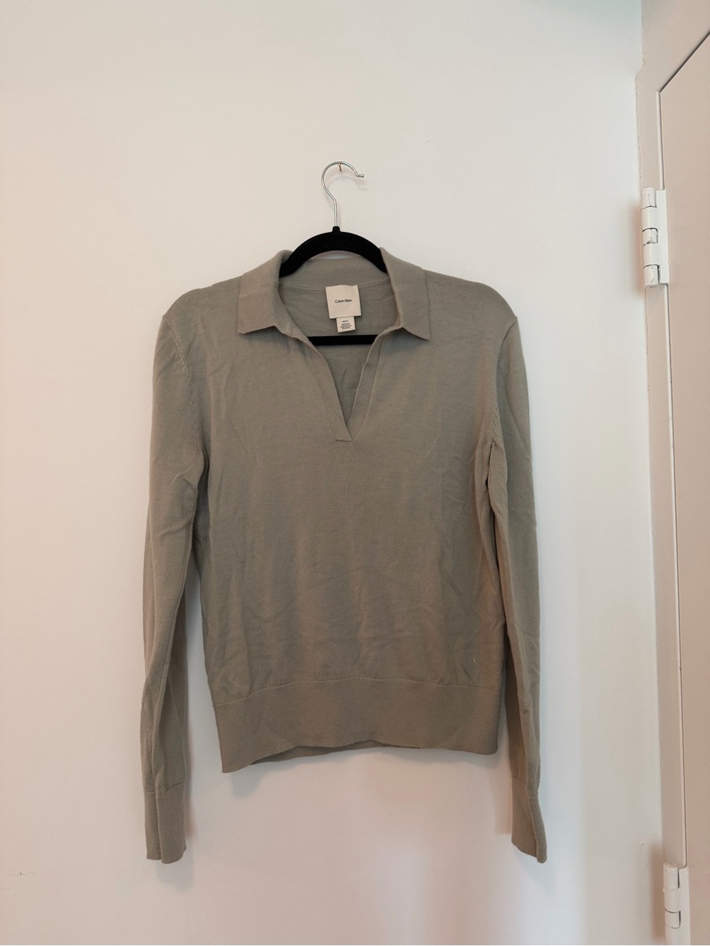 Women’s Calvin Klein Wool Lightweight Sweater in Light Green/Grey
